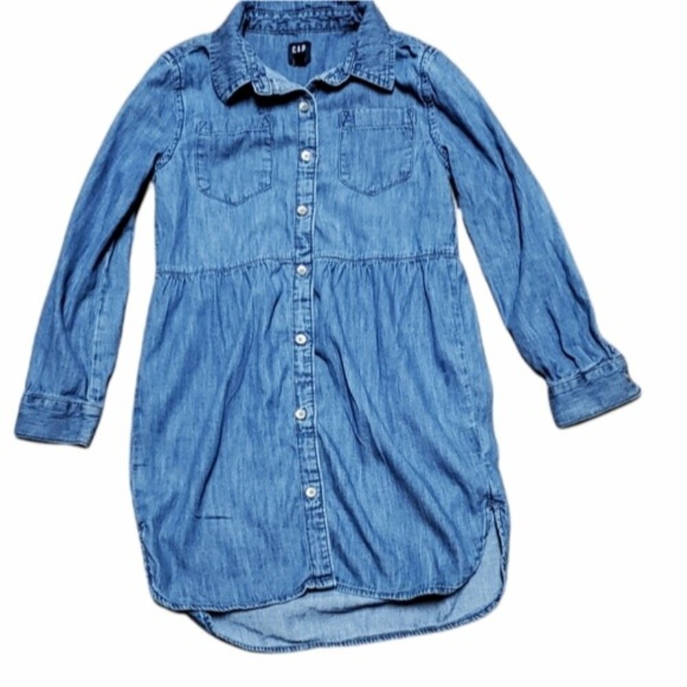 Girls Gap Denim Button Front Long sleeve Blue Jean Dress